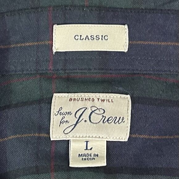 J Crew Large Classic Fit Brushed Twill Flannel Shirt Blue Green Plaid Cotton - Picture 3 of 5